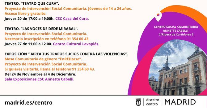 Las actividades tendrán lugar en el Centro Cultural Lavapiés y en los centros sociales comunitarios Annette Cabelli, Casa del Cura y Casino de la Reina.