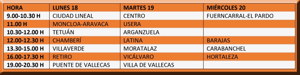 Calendario de juntas de portavoces en los 21 distritos